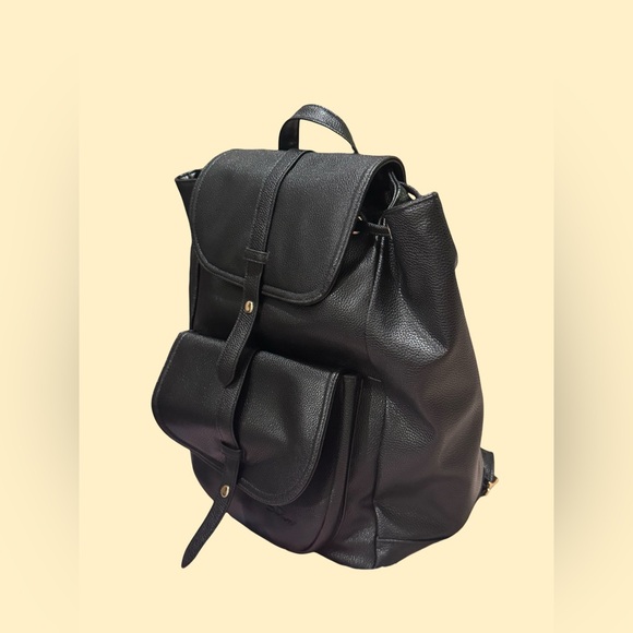 BELLA RUSSO Women's Large Black Pebbled Leather Drawsting Backpack Bag XL - Picture 1 of 12